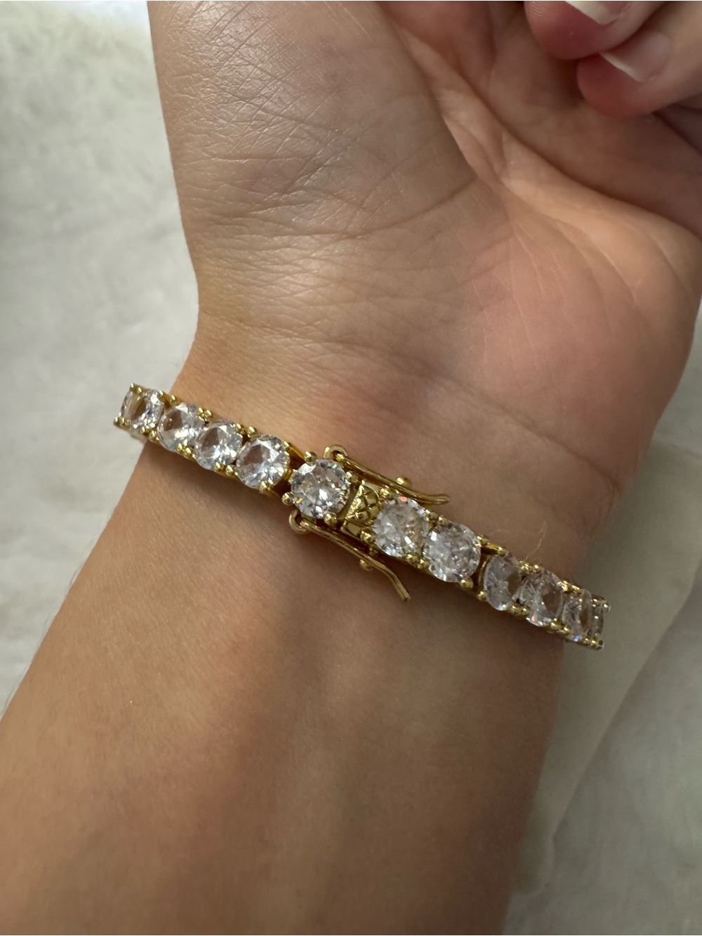 Gold Tennis Bracelet with Clear Gemstones Petite size